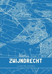 Blueprint of the map of Zwijndrecht located in Zuid-Holland the Netherlands.