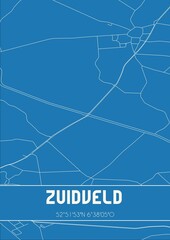 Blueprint of the map of Zuidveld located in Drenthe the Netherlands.