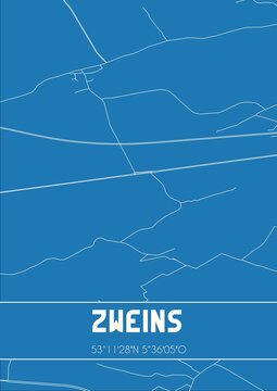 Blueprint of the map of Zweins located in Fryslan the Netherlands.