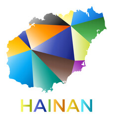 Bright colored Hainan shape. Multicolor geometric style island logo. Modern trendy design. Beautiful vector illustration.