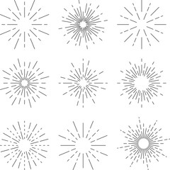 Sunburst vector symbol set. Firework explosion collection