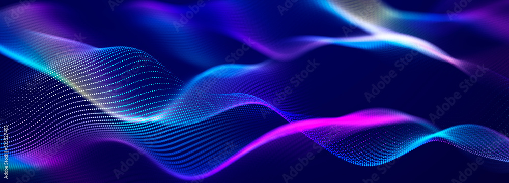 Poster lights background. colored music wave. big data digital code. futuristic dots illustration. 3d