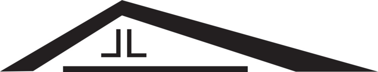 An illustration of a black line art house roof logo