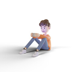 3d little man with smartphone