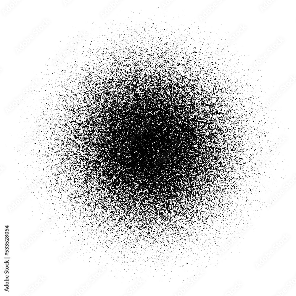 Poster Circle grain texture. Radial faded noise gradient. Round grunge shape. Speckles and particles textured background. Dotted print wallpaper. Vector