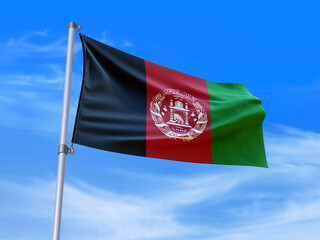 Beautiful Afghanistan flag waving with sky background - 3D illustration - 3D render