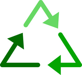 Green triangle recycle logo or symbol. 3 shades of green.