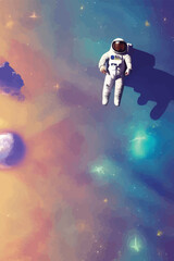 Astronaut flies in outer space