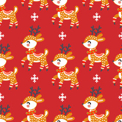 Seamless pattern christmas deers background vector illustration