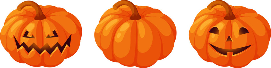 Evil pumpkin, kind pumpkin, ordinary pumpkin for Halloween in cartoon style