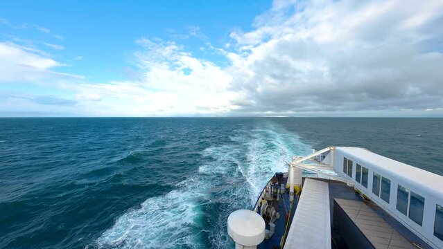 View of sea surface and waves from ferry. Dover England ferry. 