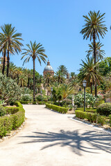 Fototapeta na wymiar Palermo, Sicily, Italy - July 6, 2020: Garden of Normans Palace in Palermo, Sicily