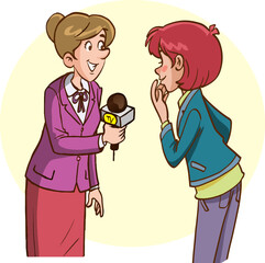 female journalist doing a street interview with a woman