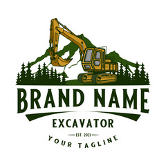 excavator vector logo design. mountain and forest excavator concept, for heavy equipment, construction, building and road construction companies. © rina