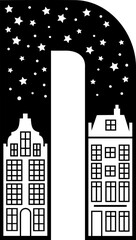 Dream Town Font with SVG format Night Sky and Vintage Buildings Design