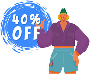 Sale banner template design. Discount tag sale promotional emblem with happy man waving hand. Big sale special offer end of season special price banner hot sale, best price. Only one day best deal