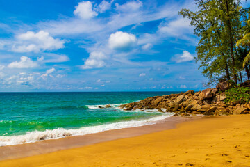 Fototapeta premium Secret Banana Beach bay panorama turquoise clear water Phuket Thailand.