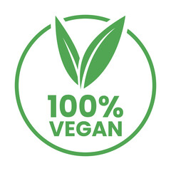 Fototapeta premium %100 Vegan Round Icon with Green Leaves - Icon 2