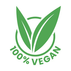 %100 Vegan Round Icon with Green Leaves - Icon 8