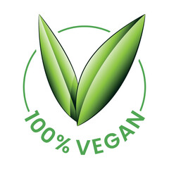 %100 Vegan Round Icon with Shaded Green Leaves - Icon 3