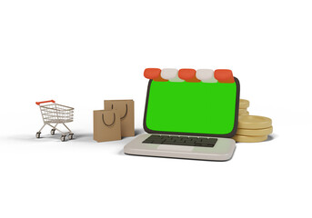 3D online shopping greenscreen front view