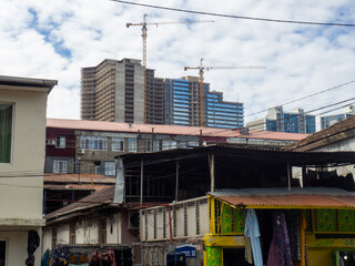   Urban architecture. Building on the outskirts of the city. Slums and old houses.