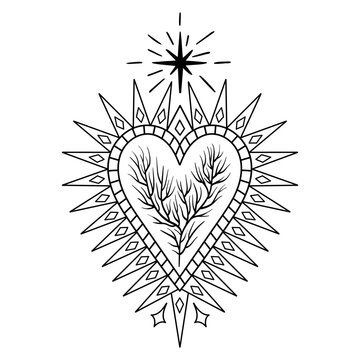 Sacred Heart love Folk Art Illustration Hand Made vector
