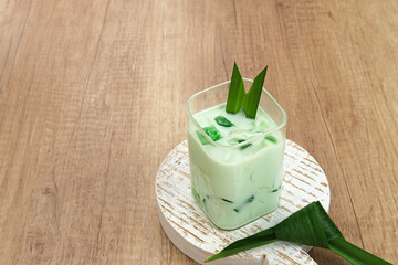 Buko Pandan, a dessert from Philippines, made from jelly, young coconut, evaporated milk