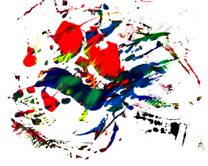 Explosion of colorful acrylic paint. Expressive and random shapes made with colored paint.