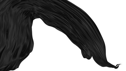 Beautiful flowing fabric of black wavy silk or satin. 3d rendering image.
