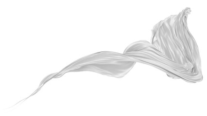 Beautiful flowing fabric of white wavy silk or satin. 3d rendering image.