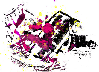 Acrylic paint sweep with yellow watercolor drops. Expressive and random shapes made with colored paint.