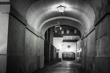 Warsaw's Old Town illuminated street at night, Poland, Eastern europe