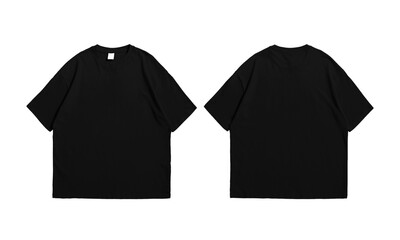 Oversize black t-shirt front and back isolated background - obrazy, fototapety, plakaty