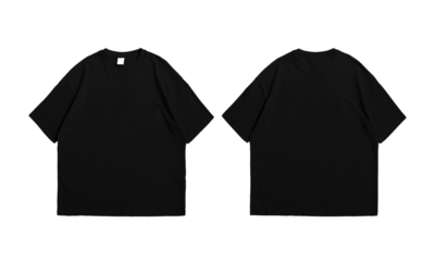 Oversize black t-shirt front and back isolated background
