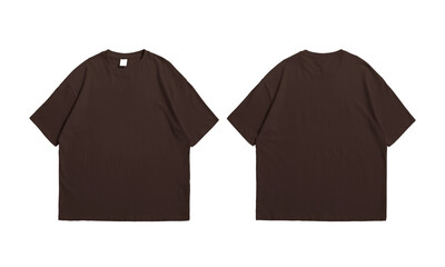 Oversize brown t-shirt front and back isolated background
