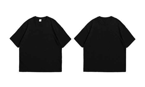 Oversize black t-shirt front and back isolated background