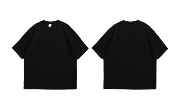 Oversize black t-shirt front and back isolated background