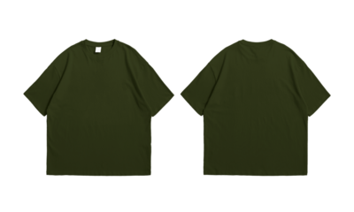 Oversize military green t-shirt front and back isolated background