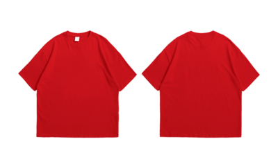 Oversize red t-shirt front and back isolated background