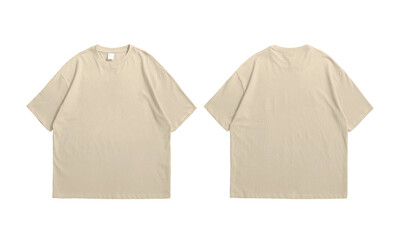 Oversize tan t-shirt front and back isolated background