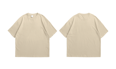 Oversize tan t-shirt front and back isolated background