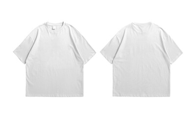 Oversize white t-shirt front and back isolated background - obrazy, fototapety, plakaty