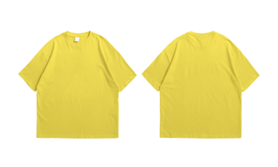 Oversize yellow t-shirt front and back isolated background