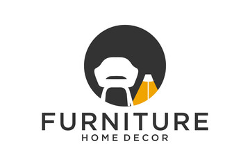 minimalist furniture logo design, living room sofa, chair, couch, and living room lamp