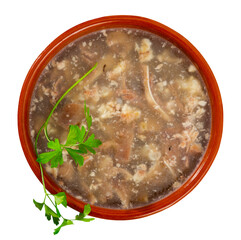 National Russian dish is a kholodets made from a jelly-like mass of chilled meat broth with pieces...