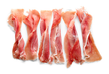 Slices of delicious ham isolated on white background
