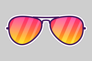 Isolated sunglasses sticker. Vector retro futuristic glasses. Summer beach accessory. Trendy vibrant retrowave eyeglasses design. Colorful fashion illustration