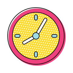 Neu memphis clock icon isolated on white background. Modern vector illustration. Colorful linear time symbol for web site, mobile app, UI, graphic design. Trendy flat style. Simple timer sign
