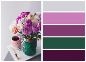 Color palette appropriate to photo of beautiful ranunculuses on table in room